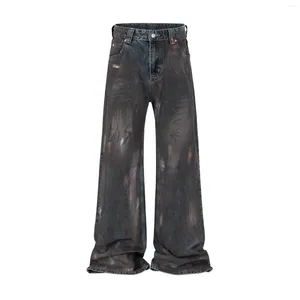 Jeans masculinos desbotados lama tingida pintada à mão Vintage Baggy for Men High Street Lavado Pantalon Homme Homme Troushers de grandes dimensões