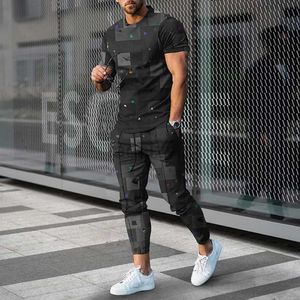 Men's Tracksuits streetwear Casual Set Men's Summer Thin Fashion Sports Trend Digital Printed Men's Short sleeved Long Pants T-shirt Fashion Plus Size set