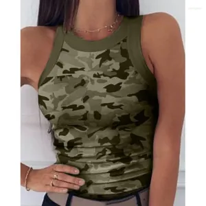 Kadın Tankları Kamuflaj Baskılı Yuvarlak Boyun Yeleği Seksi Yaz Omuz Külot İnce Tank Tops Kadın Tshirts