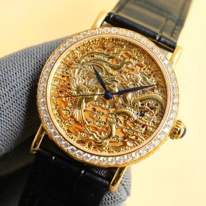 Hochwertige Dragon Phoenix Herren automatische, lässige, börsennotische und Businessuhren Sapphire Face Antique Uhren Automatisch eingelegte funkelnde Zirkonia Gold Lünette Luxusuhren