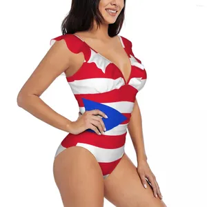 Donne da bagno femminile Donne Puerto Rico Flag One Piece Sexy Ruffle Swuffuit Summer Beach Wear Slieming Bareding Adday