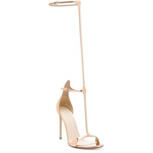 Kostenloser Versand 2024 Ladies Patentleder 10 cm Stiletto High Heel Hohlloch-Out-Knie-Peep-Teinen Schnürsandes Schuhe Gladiator Bohemian T-Line Größe 34-44 Gold