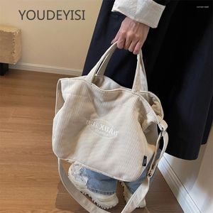 DrawString Youdeyisi Corduroy Crossbody Väskor för kvinnor broderi tråd stor kapacitet shopping totes 2024 senaste mode axelväska