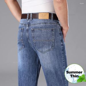 Jeans masculinos 2024 Verão fino clássico clássico solto de cintura alta Casual Casual Troushers Retro Washed calça jeans Roupas de marca