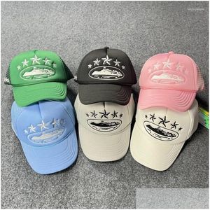 Boll Caps 2024 Anlände stjärna broderad herr Baseball Cap Mesh Trucker Hat Summer Snapback Retro Male Beach Head Dress Drop Delivery Fa Otxot