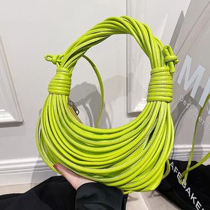 Luxury Womens Handbag Designer Brand Hand Painted Face Bag Rope Knot Rod Wanderer Half Moon Bag Green White Evening Clutch 240426