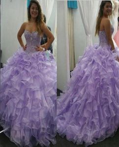 Роскошные кристаллы с бусинками оборки Organza Lavender Sweet 16 платья Quinceanera Ball Hone