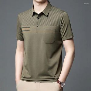 Polos masculinos de roupas de verão para homens Manga curta camiseta casual lapel polo buttle buttão bolso de bolso de moda respirável Tops vintage de grandes dimensões