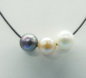Choker Brown Leather Pearl Real Freshwater Necklace Single Handgjorda smycken Boho Festival Gift 17 