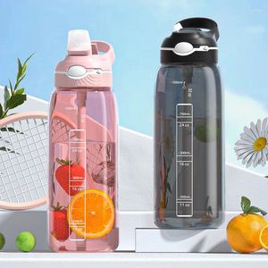 Vattenflaskor 1L Portabel stor kapacitetsflasksport med halmmän Kvinnor Tritan Material BPA GRATIS för gymnastikstur