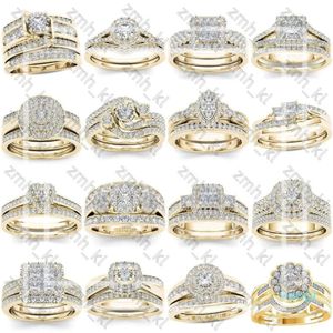 Ny modedesigner smycken bröllopsringar 2st brud set elegant kristallförlovningsring lyxguldguld färg rund hjärta zirkon för kvinnor boho smycken 192