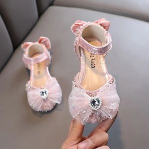 Girls Sandals Flat Beads Single Shoes Spring Summer Fashion Children Baby Bow Cute Princess H789 240425