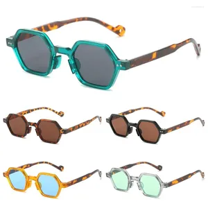 Óculos de sol Retro Square Polygon Square Vintage Y2K Tons de hexágono transparente lentes oceânicas Rivetas de sol da moda UV400 para unissex