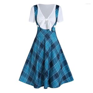 Party Dresses Cute Two Pieces Dress Set For Girl Plaid Print Suspender Skirt And Bowknot Cut Out T-shirt Y2K Students Outfits