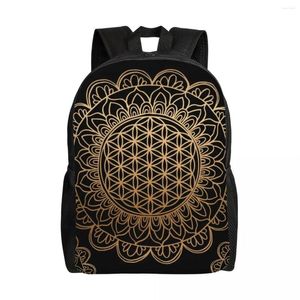 Backpack Flower of Life Mandala Black Gold Travel Men Women School Laptop Bookbag Sagred Geometry College Student Daypack Bags