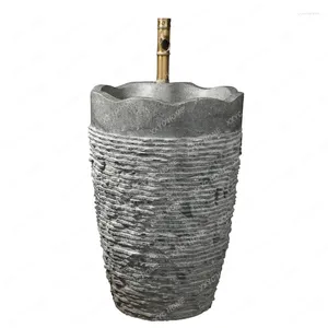 Bathroom Sink Faucets Stone Wash Basin Outdoor Integrated Household Washbasin Retro Column Round