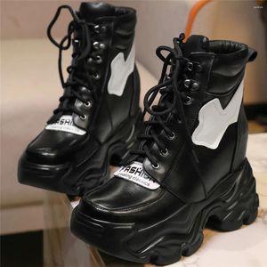 Boots Winter Pumps Shoes Women Lace Up Cow Leather Super High Heels Snow Female Top Round Toe Fashion Sneakers Casual