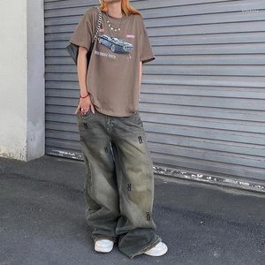 Women's Pants Minority Do Old Printed Jeans N Retro With Long-style Mop Low Waist Baggy Casual Wide Leg