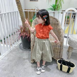 Kleidungsstücke Kinder Set Girl Cloth Literary Shirt Widm-Bein Hosen 2 Stück Anzug Sommerkoreanische Mode