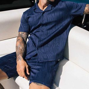 Herrspårar Streetwear 2024 Summer New Men's Shirt Button Stripe Casual Fashion Loose Shorts Set Fashion Set