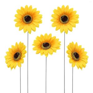 Decorative Flowers Garden Sunflower Stake Yellow Flower Pot Pick Lawn Silk Decor Vase Filler Planter Insert Yard Decoration