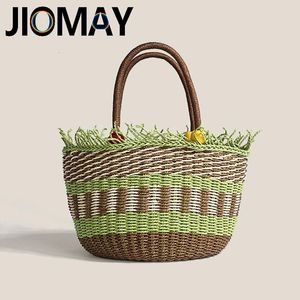 JioMay Summer Straw Bags Women Fashion Designer Handväskor Kontrasterande färger Weave Beach Top Handtag Bag Holiday Basket Purse 240424