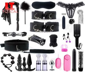 sex toys massager Sexy BDSM Kits Adults Toys For Women Men Handcuffs Nipple Clamps Whip Spanking Metal Anal Plug Vibrator Game Bon1250629