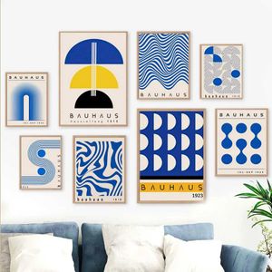 Tapety Medieval Modern Blue Bauhaus Canvas Streszczenie geometryczne plakaty i nadruki sztuki ścienne używane do dekoracji domu w salonie J240505