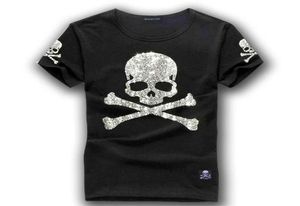 MMJ Mastermind Giappone Shining Diamond Rhine Skull Gun T-shirt in cotone a maniche corte T-shirt White and Black Color4096731