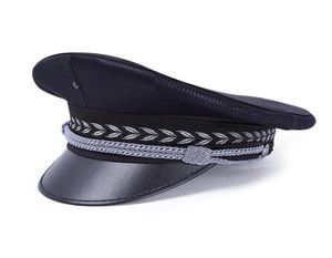 Berretti militari di men039 per cappelli piatti del capitano blu scuro Cap uniformi di sicurezza delle uniformi costumi per le prestazioni del palcoscenico Caps8792890