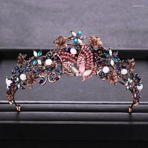 Headpieces Vintage Multicolor Crystal Flower Royal Crown Bridal Butterfly Tiara Party Wedding Hair Accessories For Women smycken