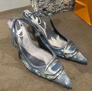 Die Denim High Heels Summer New High Grad Hollow Pointed Thin Heels Fashion Show Baotou Sandals for Women 55165ESS