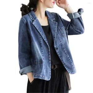 Kadın Ceketleri Denim Suit Ceket Kadınlar Sonbahar 2024 Edebi Retro Ceket Koreli Günlük Dış Giyim Femme Kot Palto Palto