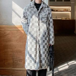 Men's Jackets Mens Long Checkerboard Casual Top 2024 Autumn Winter Genderless Fashion Temperament Loose Warm Comfortable Jacket Unisex
