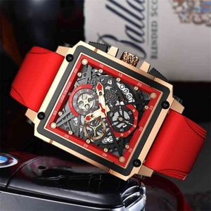 Верхний бренд прямоугольные часы для мужчин мужские часы Quartz Fashion Luxury Sports Waterpronation Chronograph Silicone Clock 210624 301R