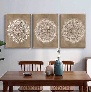 Allpapers Mandala Boho Wall Art Canvas Malowanie Plakat Brązowy do rustykalnego sypialni biuro wystroju domu zdjęcia łazienki J240505