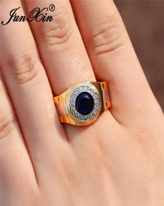 Aliações de casamento de pedra azul redonda para homens Mulheres Anel de noivado de coloração de ouro amarelo anel de noivado masculino boho zircon jóias cz9028689