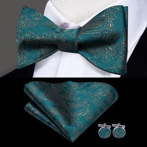 Bow Ties LH-2024 Hi-Tie Classic Butterfly Self Tie Green for Men Pocket Square Cufflinks Set Set Fashion Silk Bowtie Set1 237p