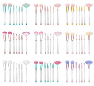 Makeup Brushes Set 7pcs Empty Clear Handle 10 colors DIY Glitter PVC Cosmetic Bag Hollow Beauty Make up Tool Mixed color9573540