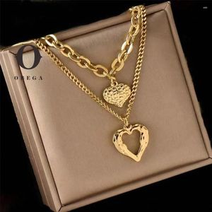 Pendant Necklaces Obega Multilayer Heart Imitation Pearl Choker Necklace For Women Temperament Gold Color Chain Simple Korean Party Jewelry