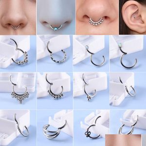 Pierścienie przyciskowe Bell Bell 12pcs stalowa przegroda kliknięć nos nos pierścień labret uszy chrząstka cyrkon Daith Helise kolczycy body dhtze