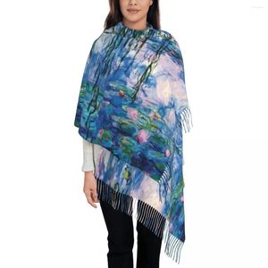 Lenços lengies lenço com estampa de flor macia quente com tassel monets water lilies moda xale embrulho outono bufanda personalizada