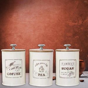 Lagringsflaskor uppsättning av 3 lufttäta kök kapseldekorationer med lock Beige Metal Farmhouse Decor behållare för sockerkaffe te