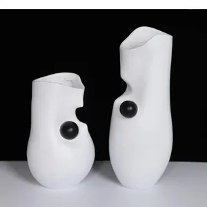 Vasen moderne Harz künstlerische Abstraktion Schwarzer Ball Weiß Vase Wohnzimmer Dekoration Unregelmäßige Bump Home Decor Accessoires Geschenk