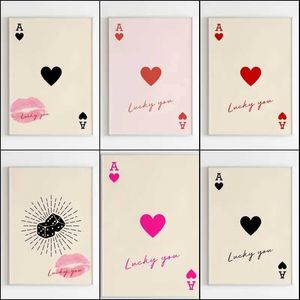 LLPAPERs Lucky You Poster and Prints Queen of Hearts Ace Card Kiss Lips Lips Pinturas Nordic Modern Living Home Wall Decor J240505