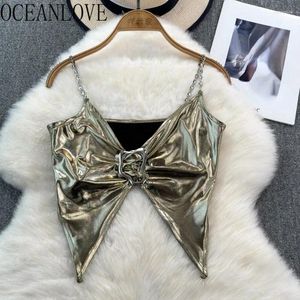 Женские танки Oceanlove Y2K Big Bow Frunt For Women Spring Sexy Sexy Club Ropa de Mujer Solid Corean Fashion Slim Tops