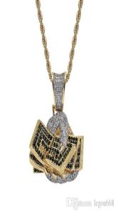 Hip hop Necklace in Europe and America holding US dollar pendant copper zircon necklace hip hopwl109930036624522