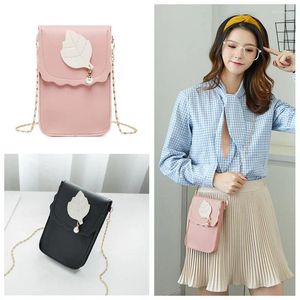 Shoulder Bags Fashion Leaf Pink Phone Bag Cellphone Pouch PU Leather Cover Wallet Coin Purse Small Crossbody For Women 2024