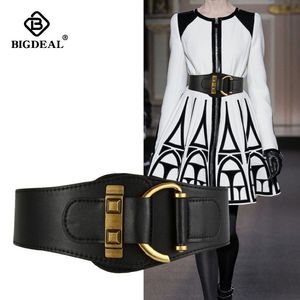 New Vintage Gold Semi-circular Buckle Wide Belt Female Cowskin Genuine Leather Waist Belts for Women Strap Girdle Dress Coat CX200722 229U