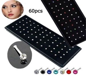 Fantastisk 60pcsset Crystal Rhinestone Nose Ring rostfritt stål kroppsmycken nässtänger genomträngande kvinnor modtillbehör3599631